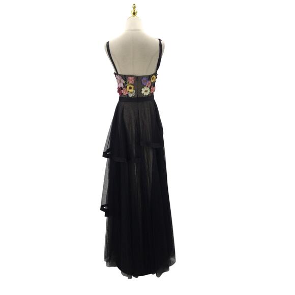 AW BRIDAL SZ 4 S black Patty tulle embroidered multi floral maxi dress NEW B59 - Picture 3 of 8